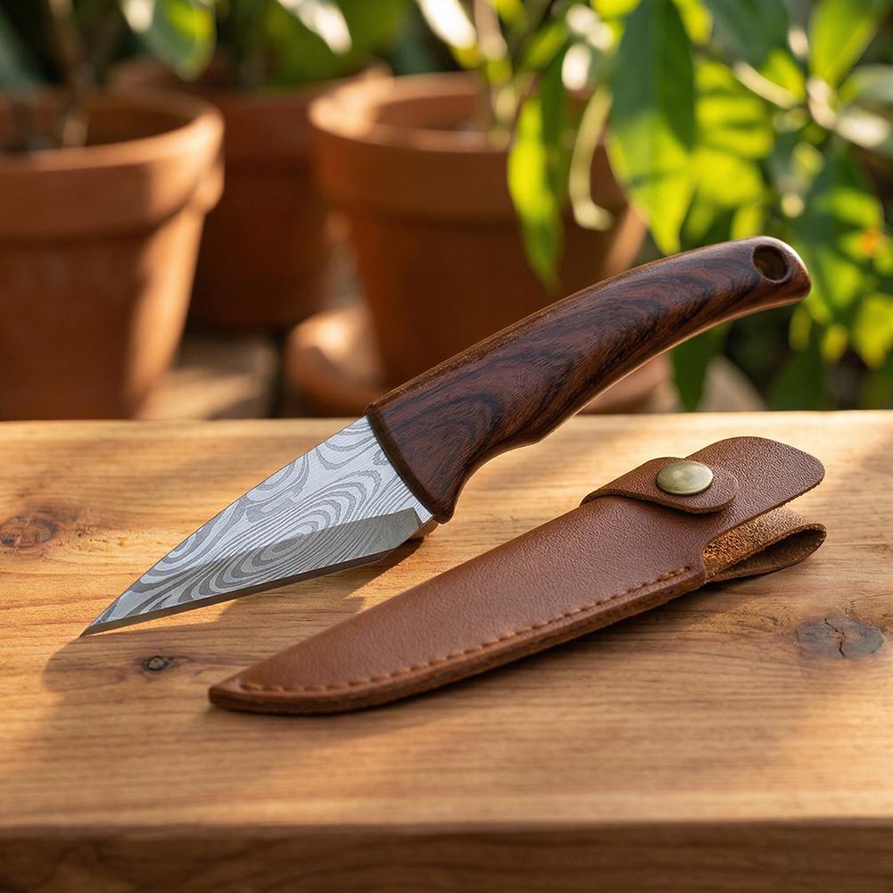 Bonsai Tool Set - Houten handvat entmes met leren omhulsel,